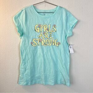 Gap Kids Girls Are Strong Floral short sleeve graphic tee mint aqua green